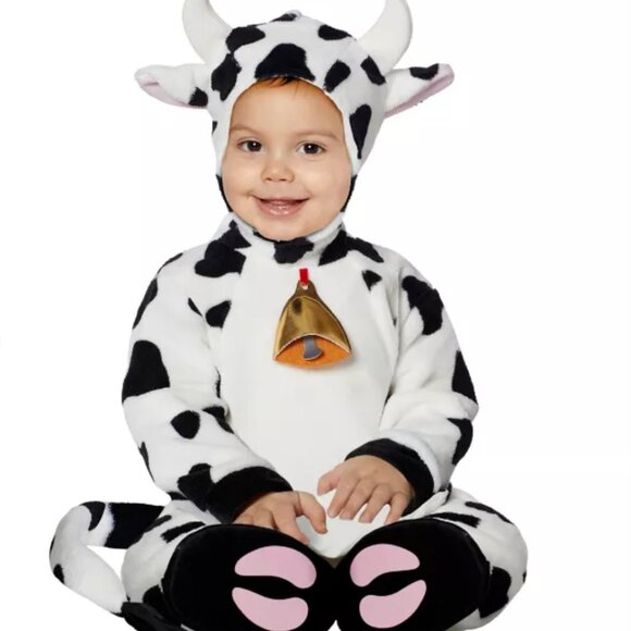 🐄 Cow Print Hooded Jumpsuit – Spirit Halloween – 18-24M – With Booties! 🎃 - Picture 1 of 8